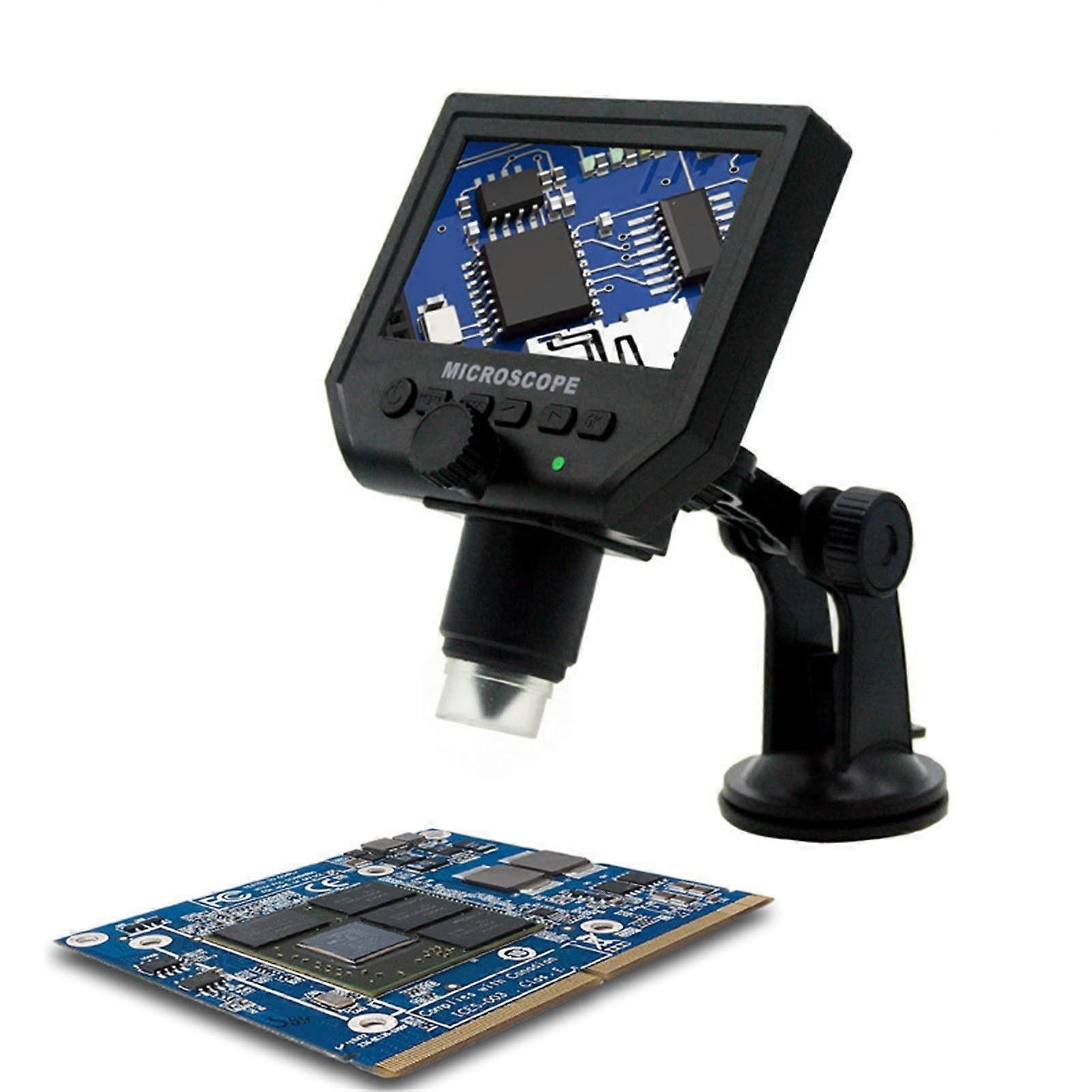 Digital Microscope 600x with 4.3inch HD LCD, 3.6MP USB, Metal Elbow and Suction Cup Stand