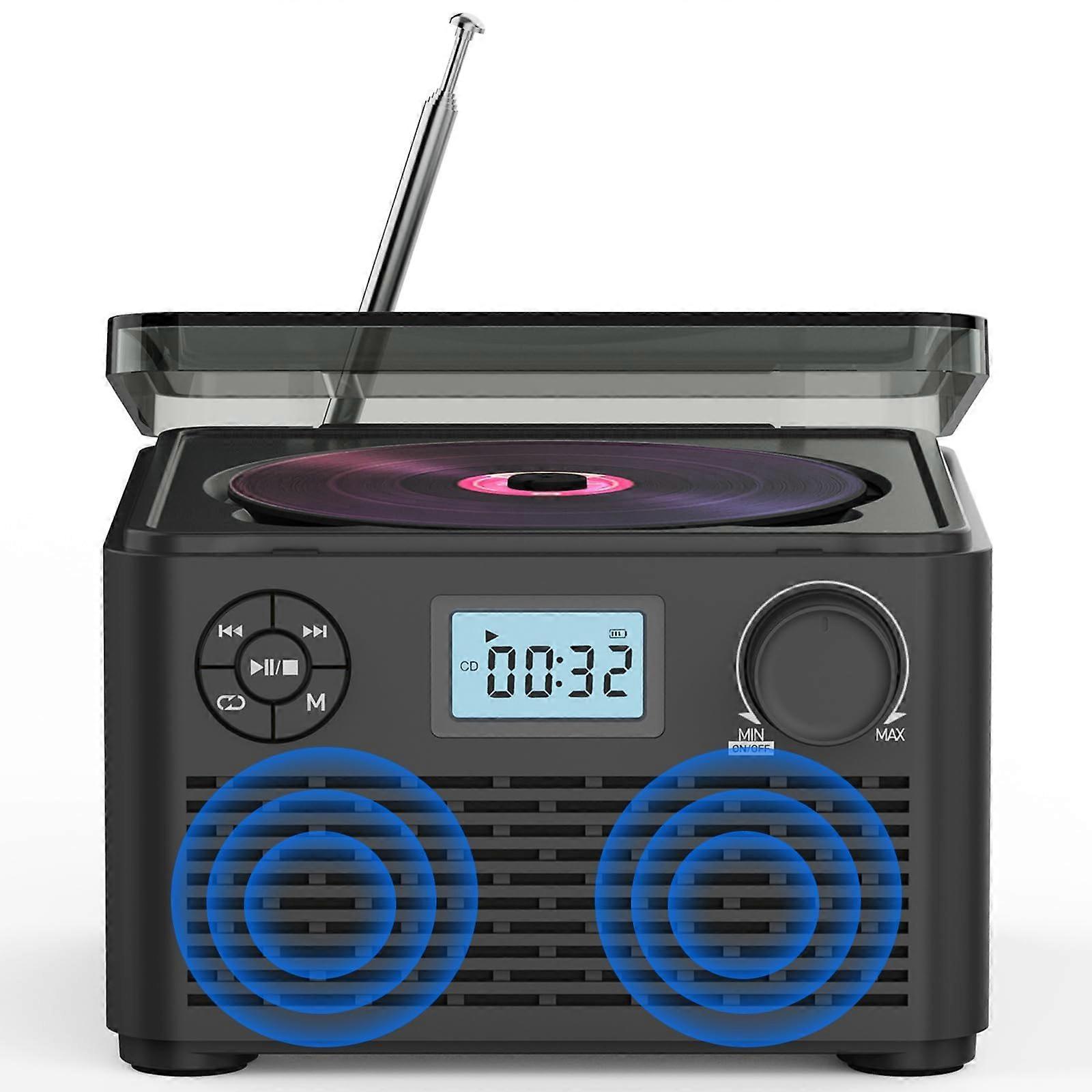 CD Player With Speakers Portable CD Boombox For Home Use With FM Radio Rechargeable 30 Presets 2 x 2.5W Stereo System