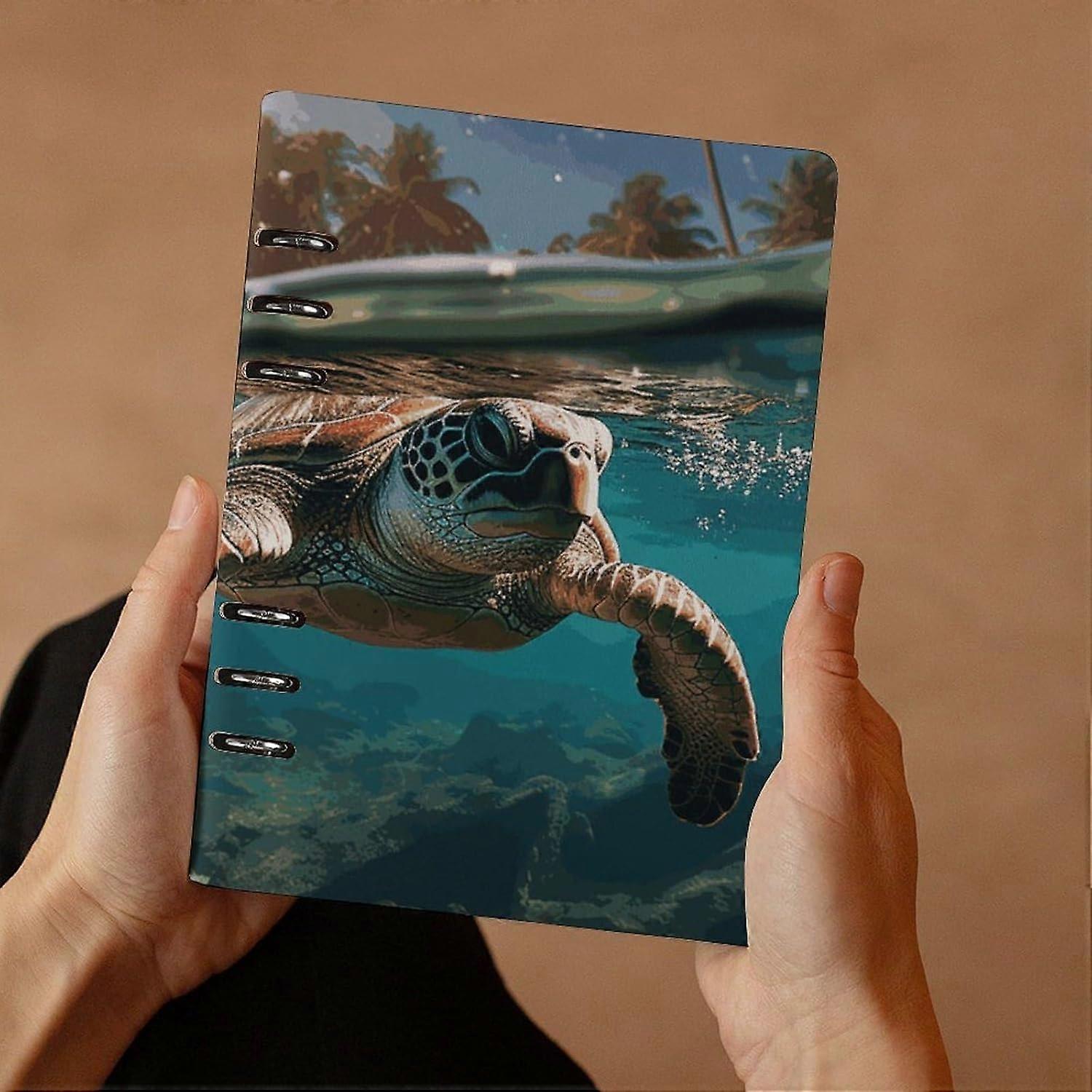 Palm Trees And Sea Turtles Diving Underwater Notebook Water Resistant Hardcover Note Book Refillable Notebook A5 Binder 6 Ring Planner Book Classic
