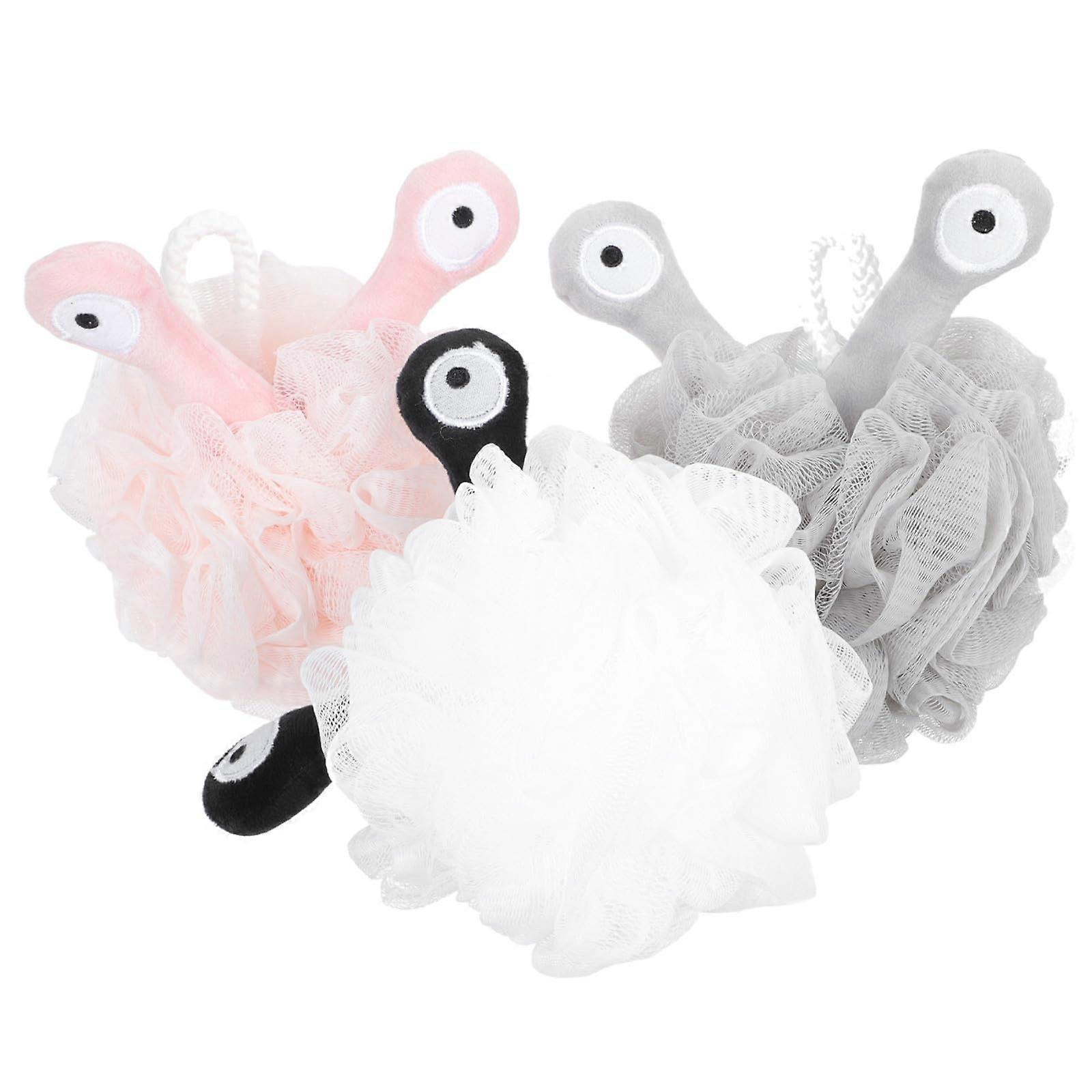Loofah Bath Sponge Set 3pcs Gentle Exfoliating Soft Mesh Shower Pouf with QuickDry Hanging Loop White Gray Pink