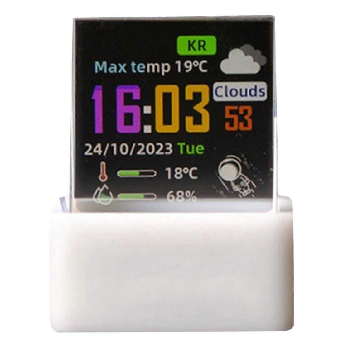 Crystal Cube Photo Display Holographic Desktop Smart Weather Station Digital Clock with GIF Animations Album White