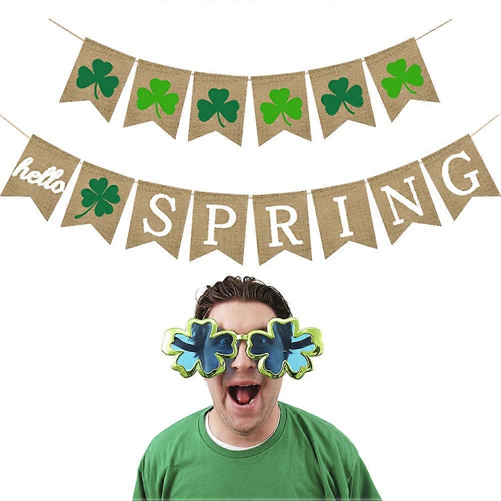 Burlap Garland for St Patrick Day Decor 2Pcs Shamrock Four Leaf Clover