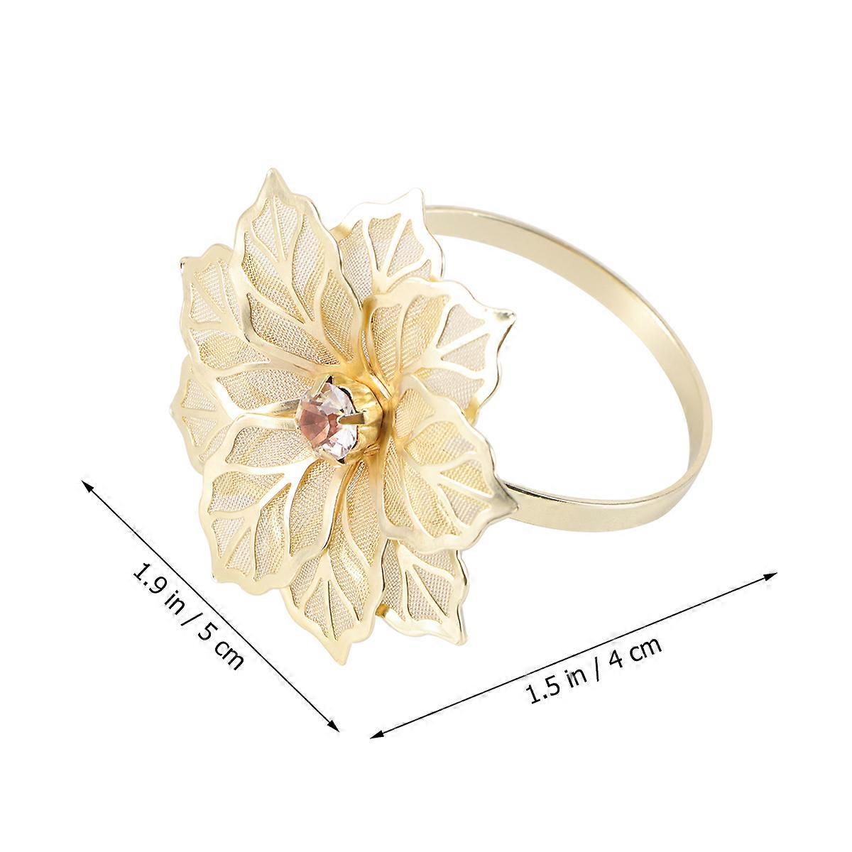 Golden Flower Design Napkin Ring for Decoration 12Pcs Table Decor