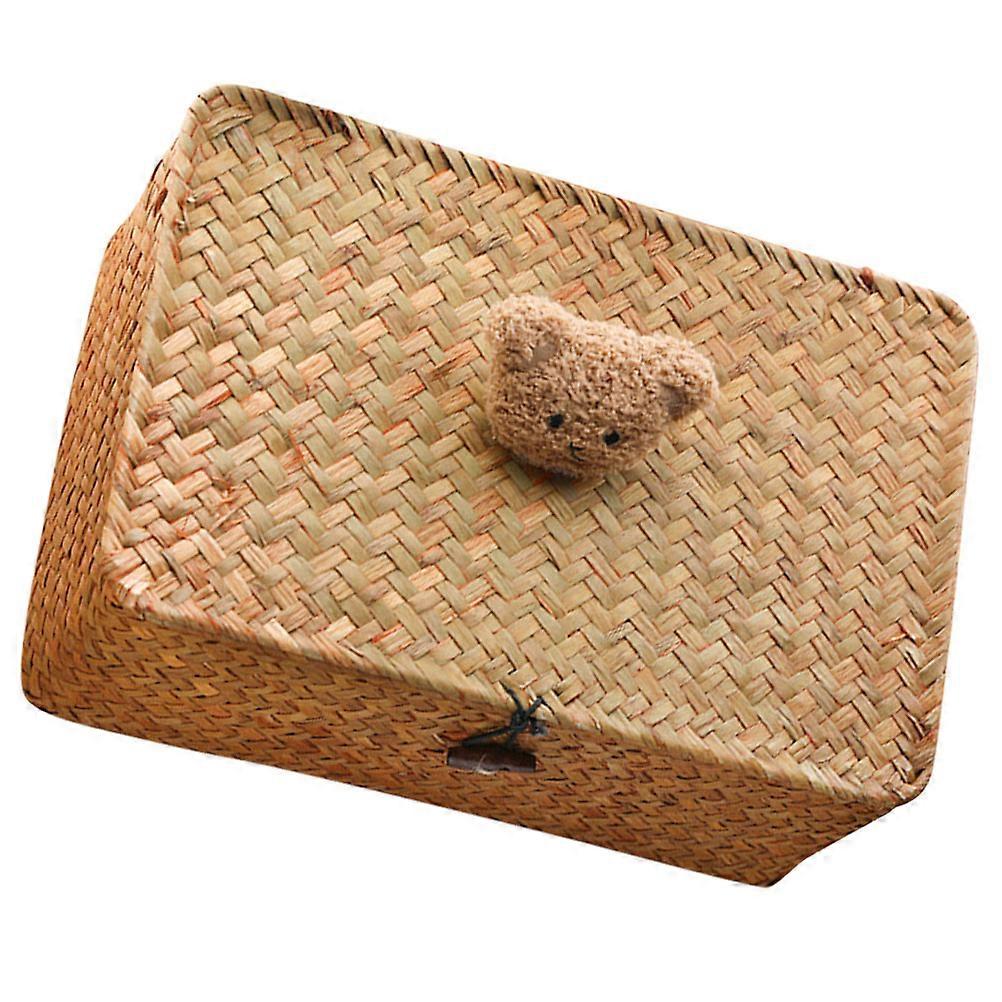 Car Organizer Woven Storage Bin Box for Storage with Lid