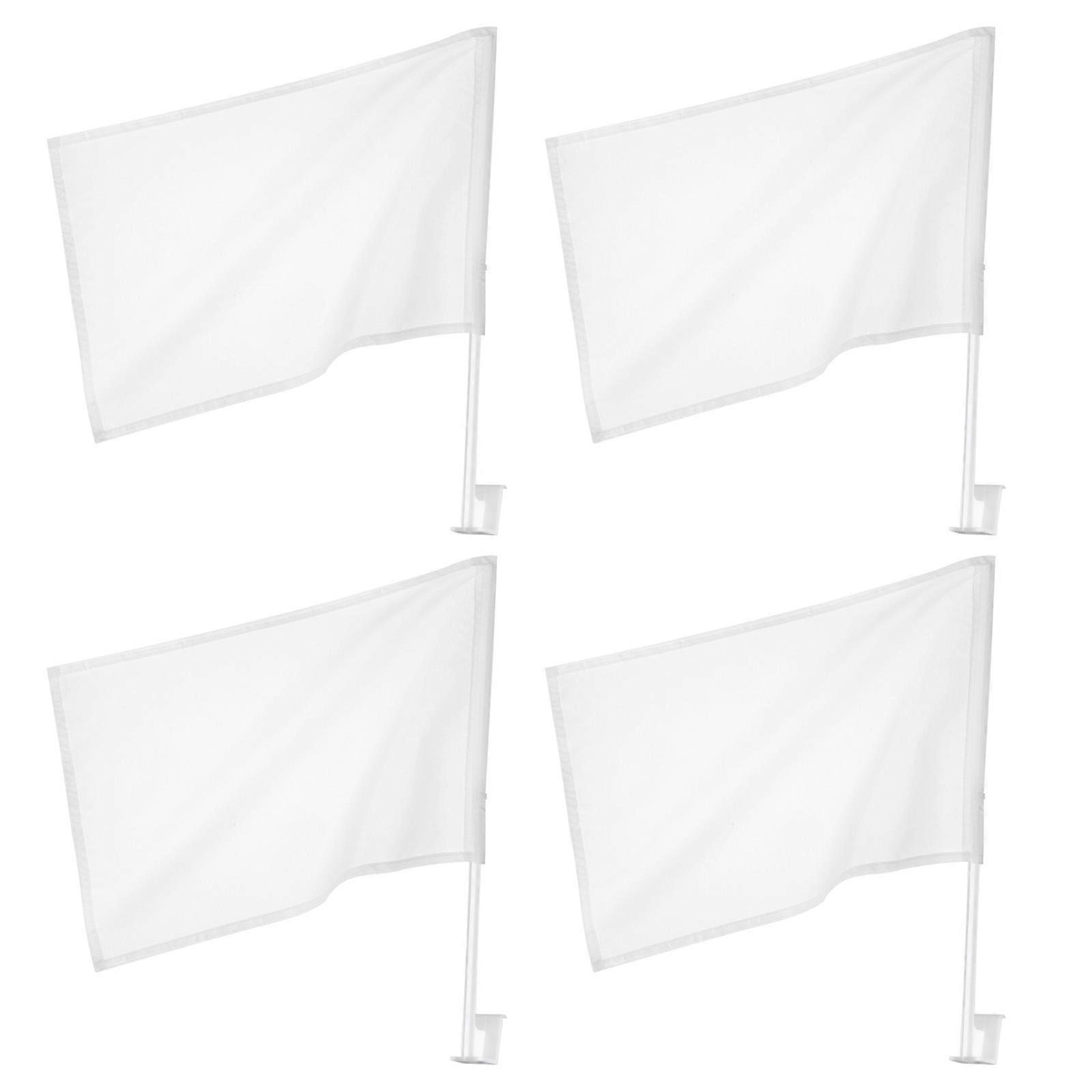 Car Flag Plugin Handheld Flags for Match Signaling 4Pcs White Blank Banners