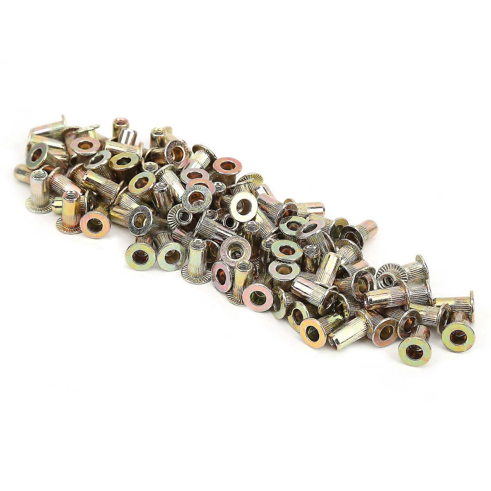 100Pcs Rivet Nut Color Zinc Plated Flat Head Threaded Nutsert Kit Hardware AccessoriesM3
