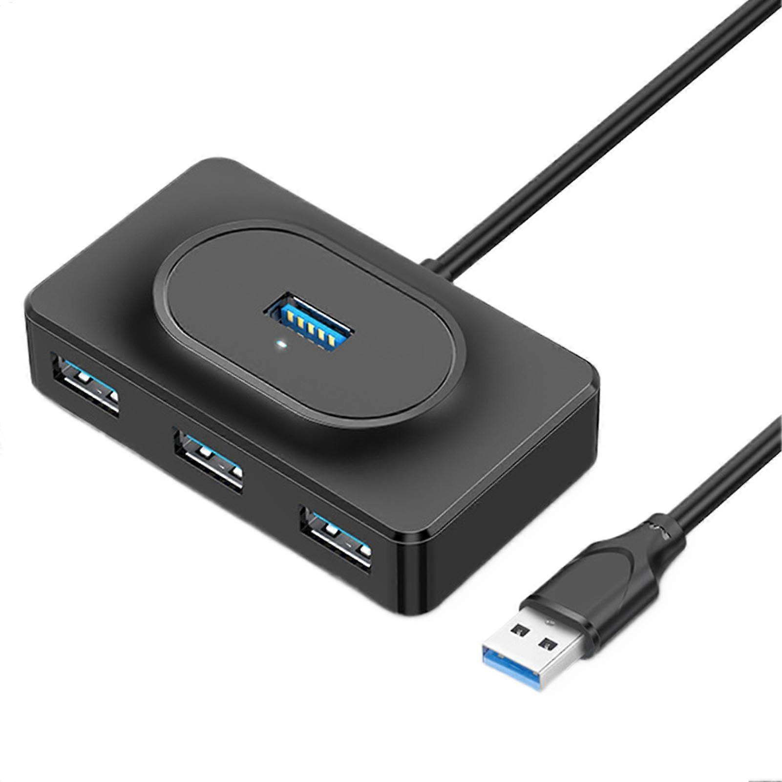 4 Port USB Hub Splitter with Extra Long Cable for Multi Device Connectivity, Lightweight Black