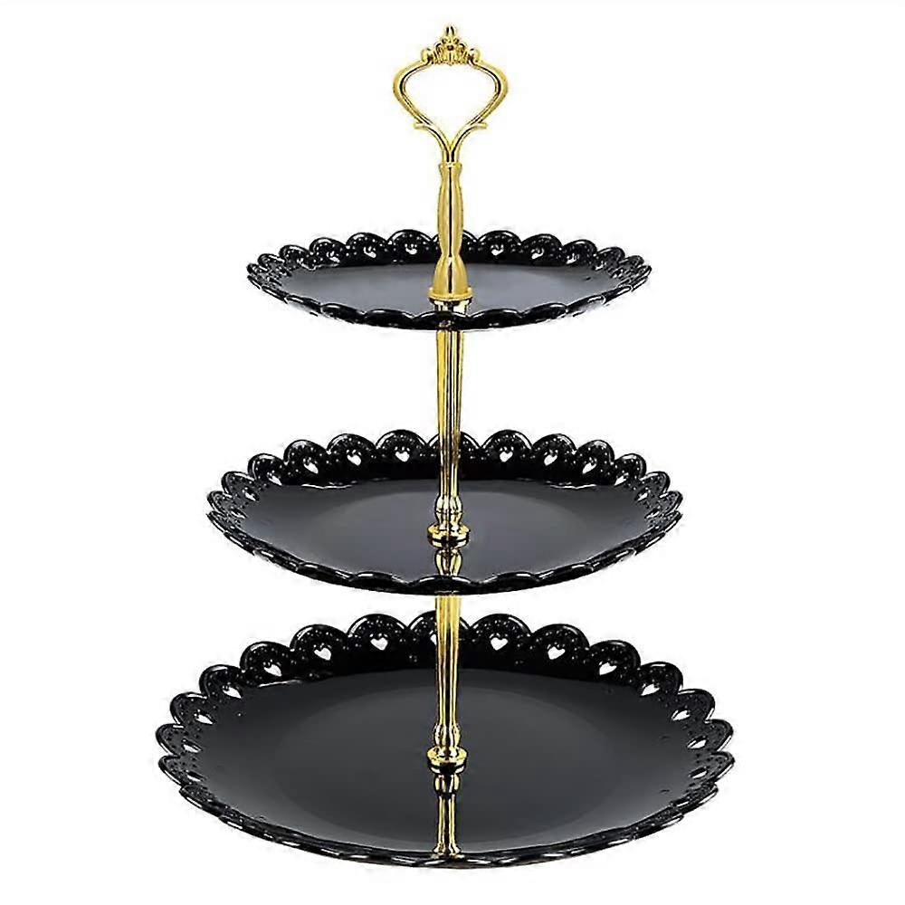Black Three Tier Fruit Stand with MultiLayer Storage for Kitchen, Dessert and Party Display