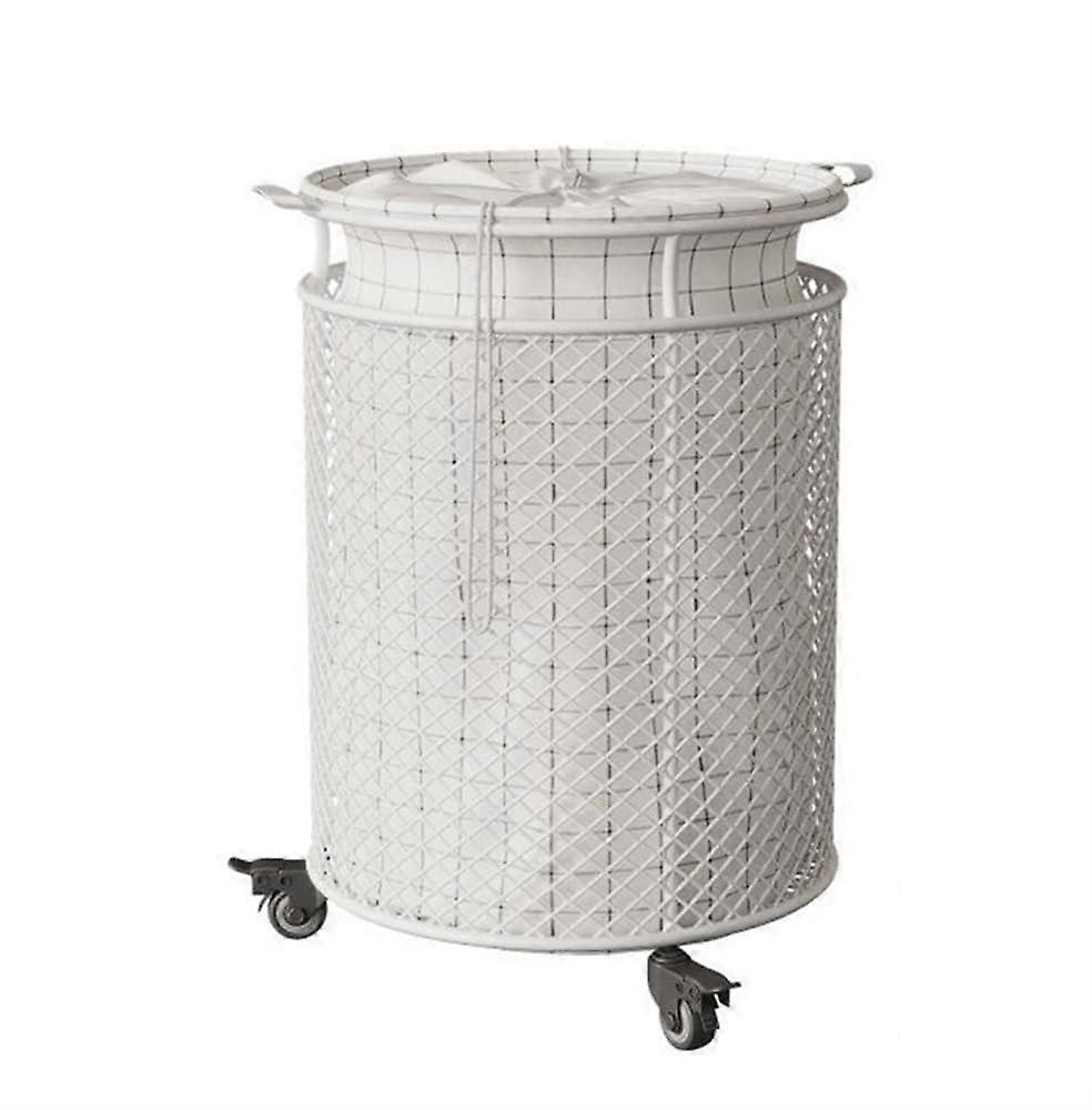 Large Capacity Metal Laundry Basket with Wheels, Ventilated Rolling Hamper with Removable Bag, White