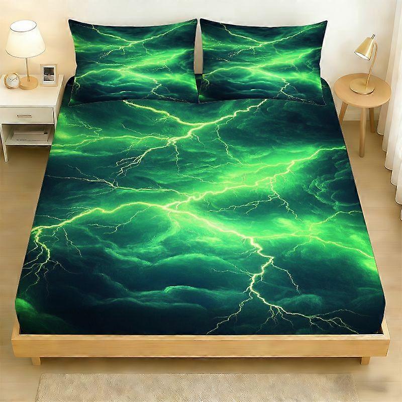 3pcs Green Lightning Pattern Printed Set Soft and Skin-Friendly Polyester Fabric
