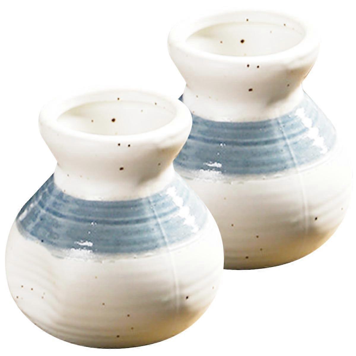 Ceramic Toothpick Holder Dispenser Set Dustproof Blue Jar for Dining Table and Kitchen, 2 Pieces