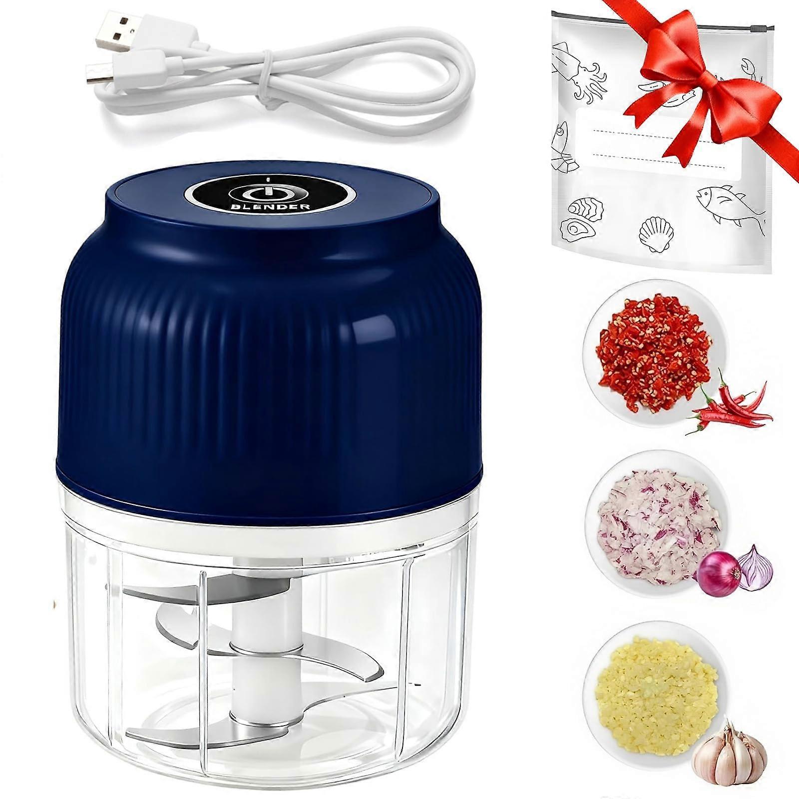 Electric Garlic Chopper USB Rechargeable Mini Food Chopper with OneButton Control Blue