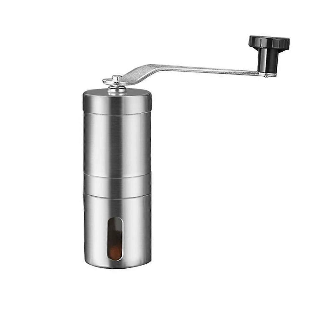 Manual Coffee Grinder with Adjustable Ceramic Burr, CoarseFine Control, Compact Silver 4.8x13.3cm