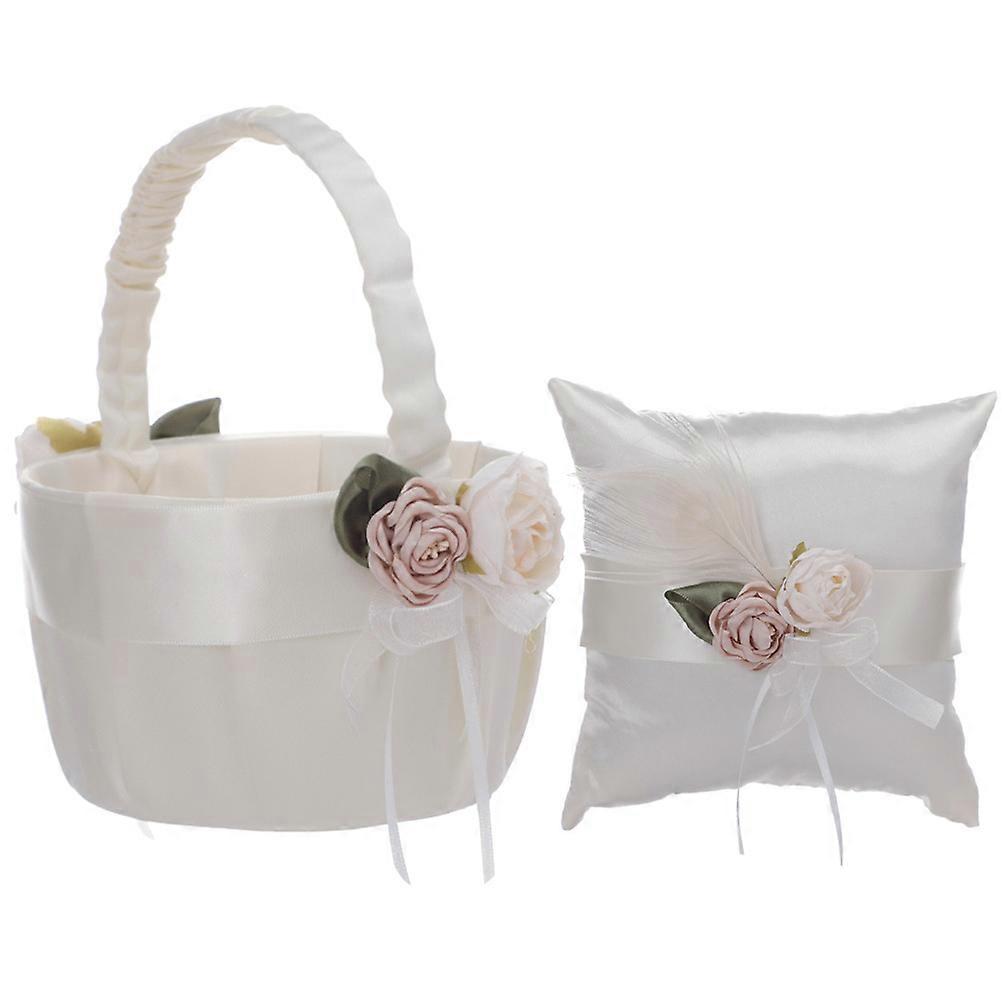 Ring Pillow Flower Basket Set for Wedding Ring Holder Decorative 1Set