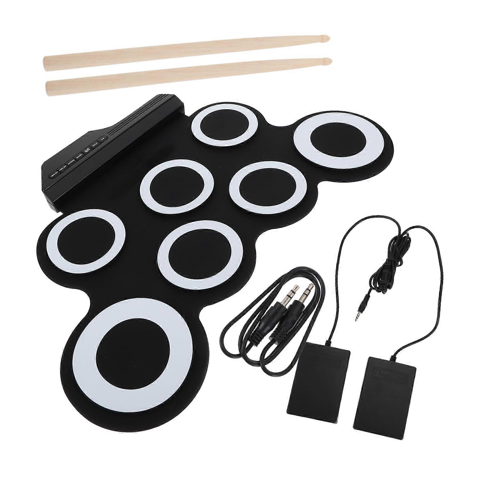 Electric Drum Kit with Realistic Drum Head Feel, USB Charging Roll Up Pad for Beginner Practice