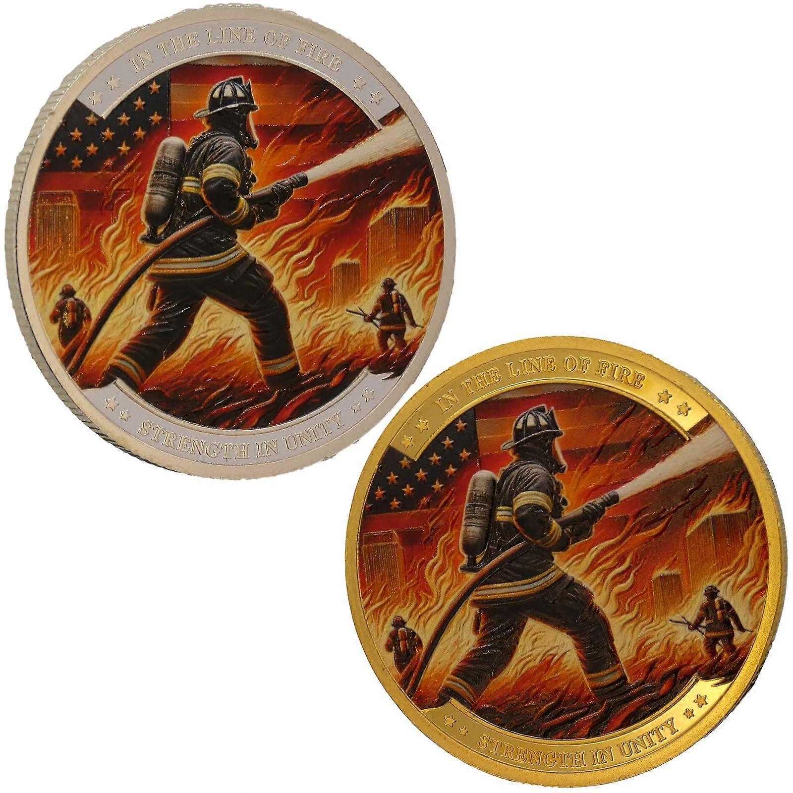 Firefighter Challenge Coin Silver 3D Enamel DoubleSided Commemorative Gift Collectible