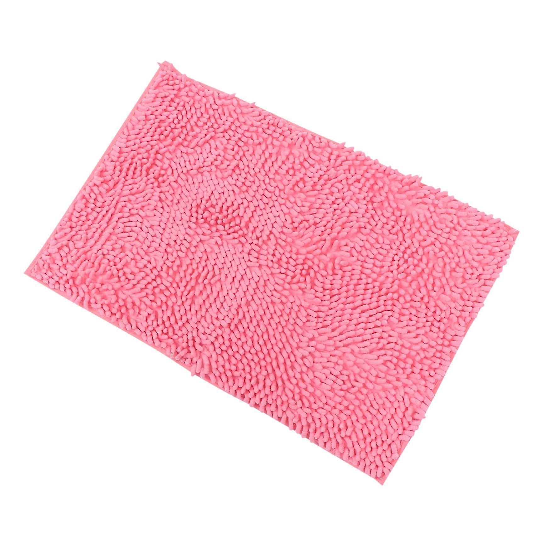 Pink Chenille Bath Mat with Soft Plush Texture, NonSlip Backing for Bathroom or Entryway Use