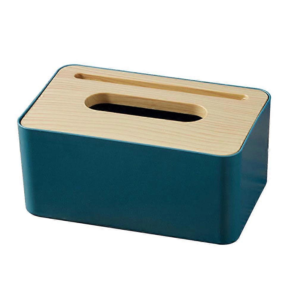 Wood Grain Tissue Box Decorative Storage Case with Blue Pet Material