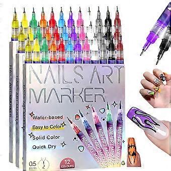 12 Colors Gel Nail Art Pens Set with Ultrafine 0.5mm Tip, QuickDry Markers for DIY Nail Design (36 Pcs)