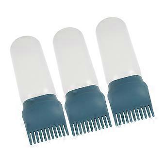 Conjunto de 3 frascos aplicadores de tintura de cabelo com ponta de pente de precisão para retoque de raiz, uso em salão ou em casa.