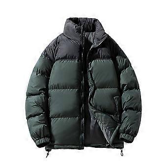 Talvi unisex pystykaulus puuvillatopeilla varustettu takki - löysä fleecetoppatakki parikäyttöön, oliivinvihreä, L