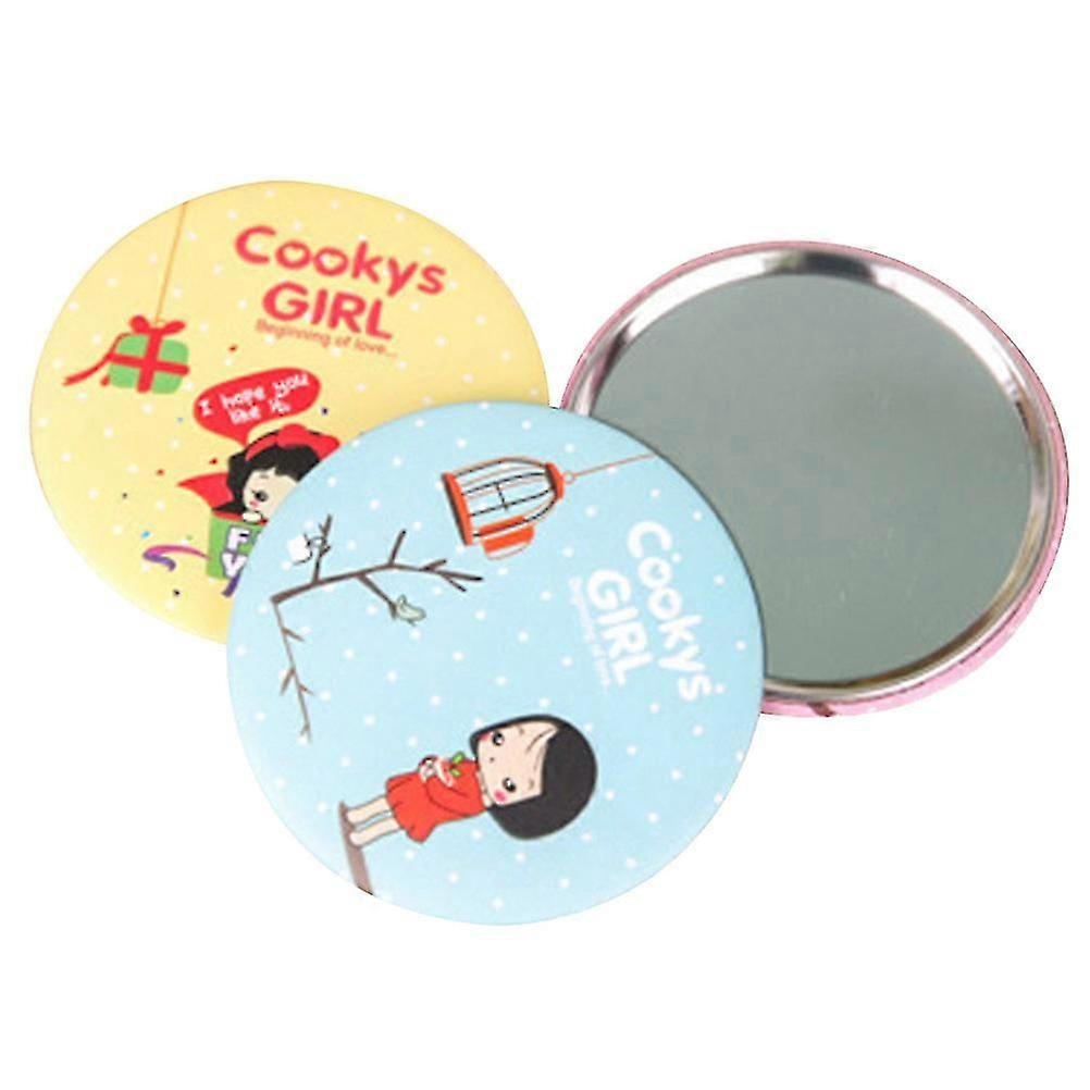 Mini round portable makeup mirror, can hold 2 makeup tools