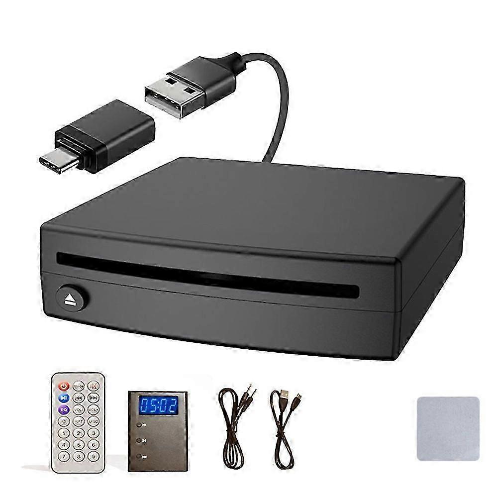 Universal External CD Player for Car, Portable USB/AUX/FM Audio Adapter with Memory Function, Compatible with Most Vehicles