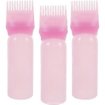 Root Comb Applicator Bottle for Hair Dyeing 3Pcs Pink Plastic Bottles