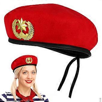 Baskenmütze Hut Vintage Militär Baskenmütze achtzackiger Stern Wollmütze Matrosen Baskenmütze Kopfbedeckung für Party Tanz Show Performance Kostüm