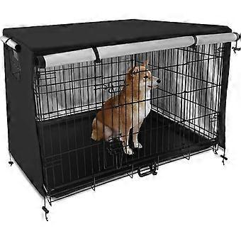Dog Cage Cover, 210D Oxford Fabric Double Door Dog Cage Cover, Durable Waterproof Material Breathable Shading Dog Cage Protective Cover (95 X 61 X 64c