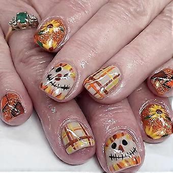 Thanksgiving Clown Press On Nails Set Easy Application Short Square Nails Stick on Nails French False Nails for Women