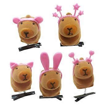 5Pcs Hairpins Cartoon Capibala Decor Wearing Pink Hair Hoop Hair Clips Random Color Hair Accessories