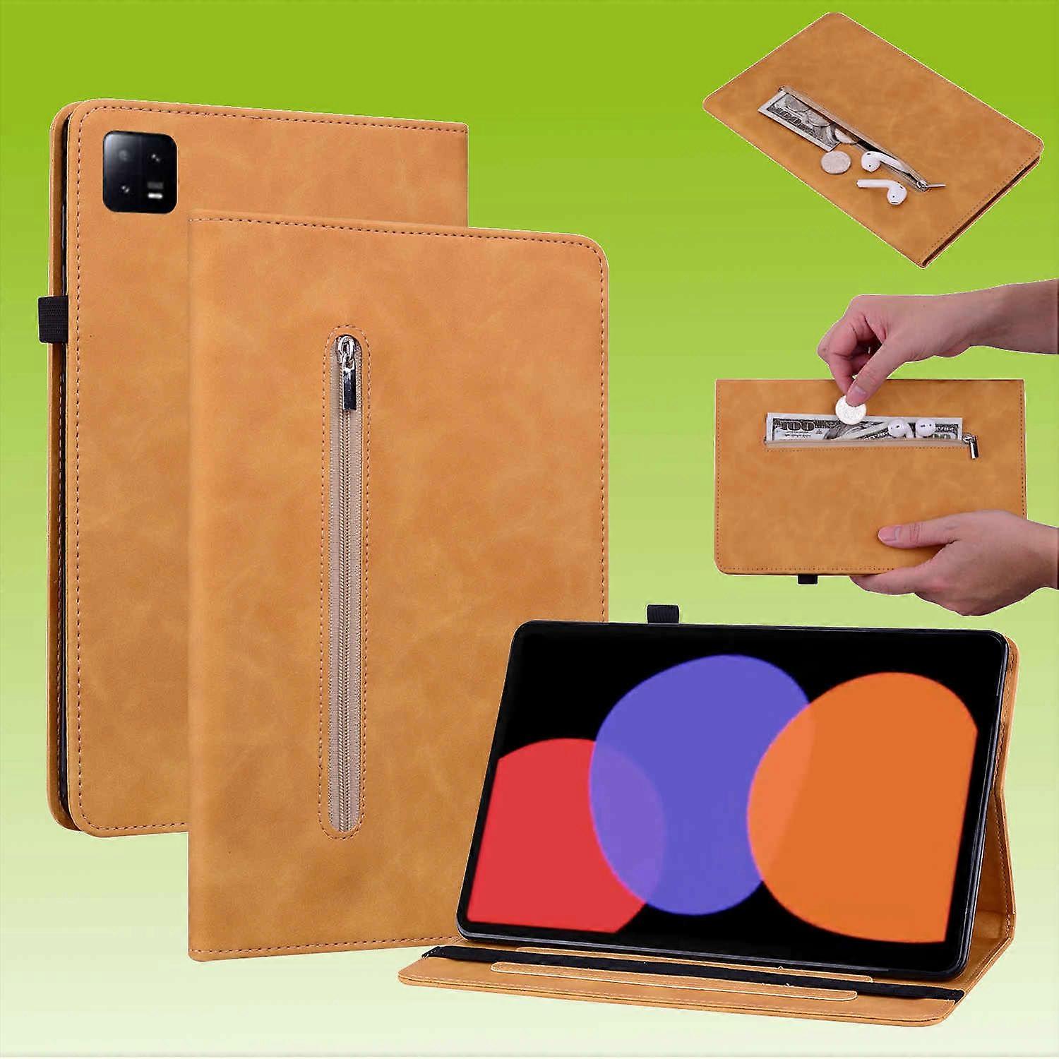 For Xiaomi Pad 6 / 6 Pro 11 Yellow Faux Leather Case Tablet Bag Zipper