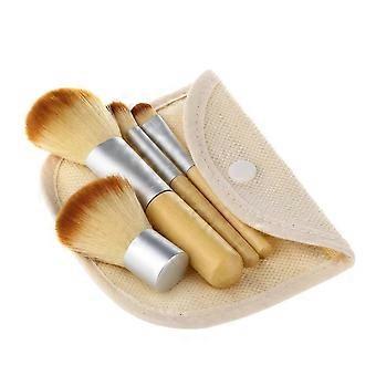 set of 4 bamboo-handled nylon bristle foundation brushes, powder brushes, blush brushes, and eyeshadow brushes; a professional everyday makeup brush