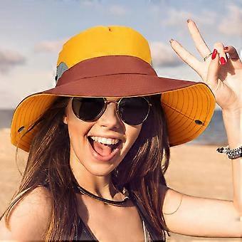 6 Pieces Women Wide Brim Sun Hat Pontail UV Protection Hat Foldable Sunshade hat Beach Cap for Men Outdoor Summer Fishing Hiking Safari Gardening