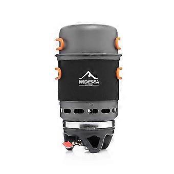 Sistema de cozinha para camping WIDESEA com fogão a gás e trocador de calor, conjunto de panelas, copos e utensílios de mesa para turismo e caminhadas.