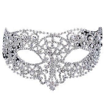 Silver Mask with Ribbon and Diamond Inlay European Court Style Costume