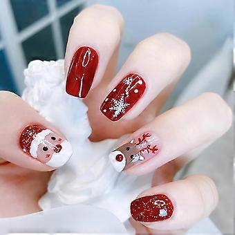 Christmas Press On Nails Set 24 Pcs Square Medium Red Holiday False Nails Reusable Glue On Kit for Women