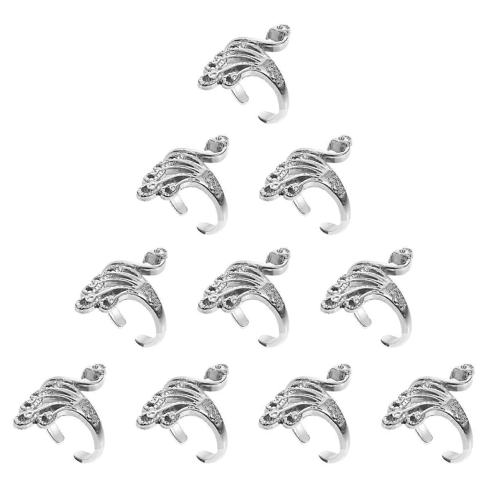 Simple Knitting Loop Peacock Ring for Crochet Use 10Pcs Silver