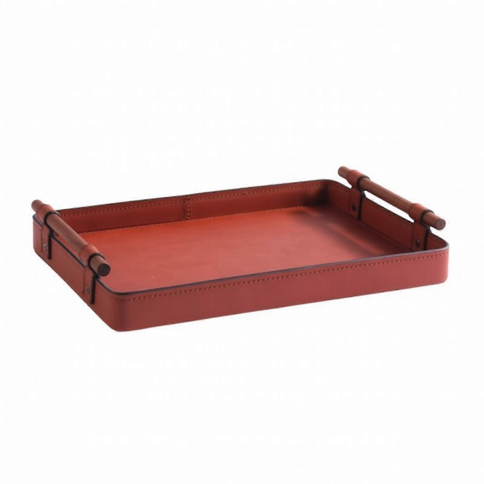 Sturdy Rectangular Leather Storage Tray | Reinforced Corner Hardware, Semi-PU