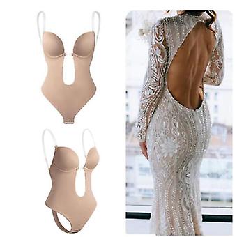 Women Backless Shapewear Plunge V-neck Bodysuit Invisible Body Shaper For Low Back Dress