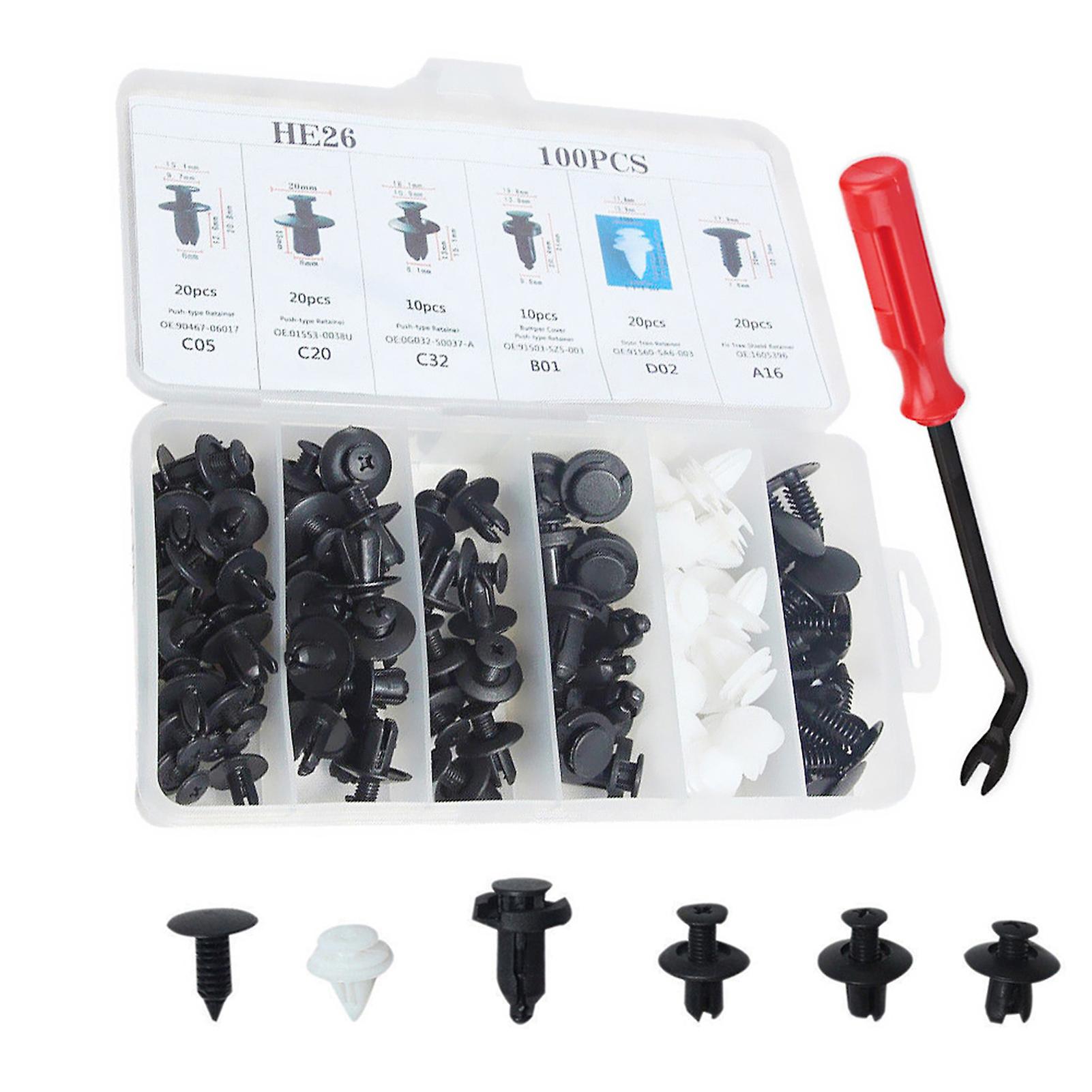 100 Pcs Car Retainer Clips Body Plastic Rivets Fasteners Push Bumper