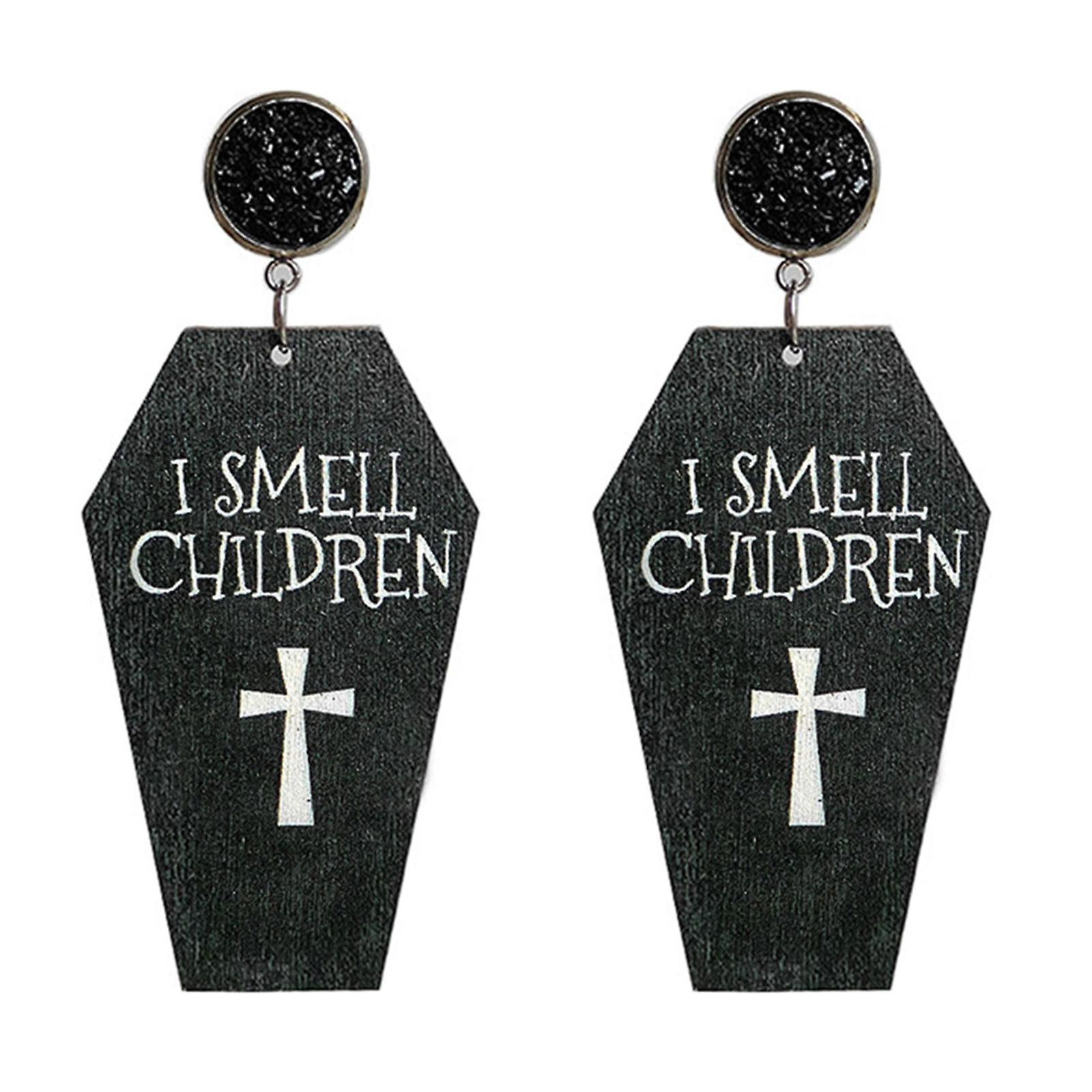 Halloween Bois Drop Dangle Boucle d’oreille Coffin Forme Boucles d’oreilles Bat pour Cross Pendentif
