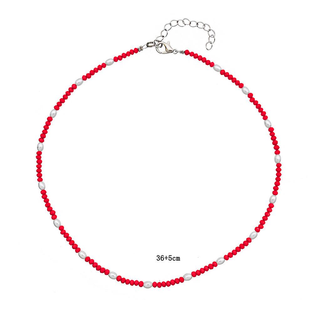 Festive Party Red Handmade Ornaments Autumn And Winter Multi - Layered Demi Beaded Necklace