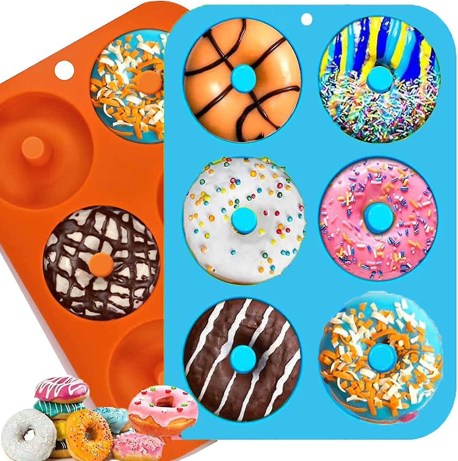 Silicone Donut Molds2 Pieces Non-stick Silicone Donut Moldsfor Muffins, Cookies, Chocolates, Cakes, Ice Cubes(orange,blue)