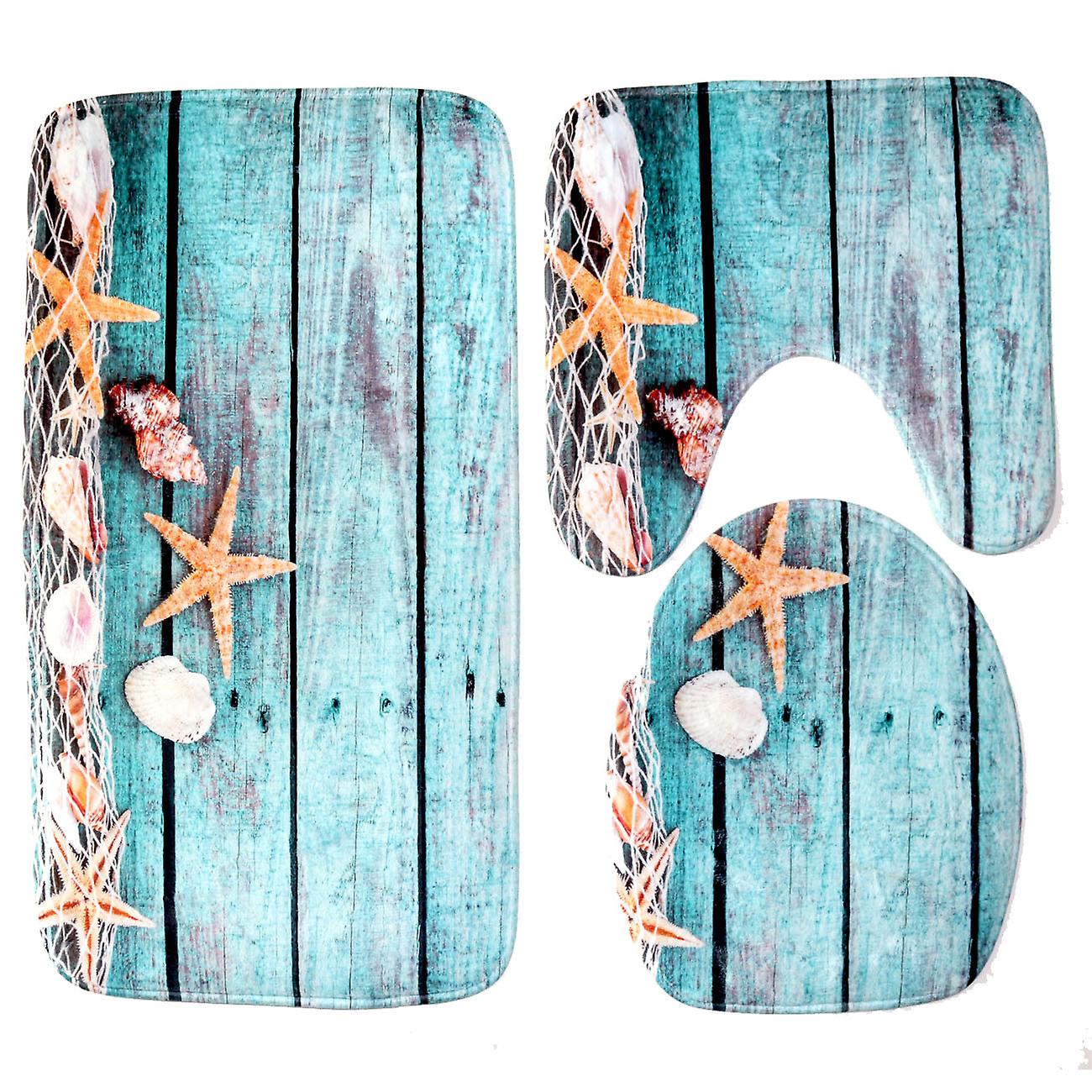 Full Set Of Bathroom Carpet, 3 Sets Of Soft Toilet Mat, Dolphin Conch, Small Deer Carpet, 3 Sets Of Toilet Mat