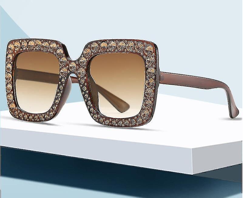 Ladies Sparkling Crystal Lunettes de soleil Oversized Square Thick Frame