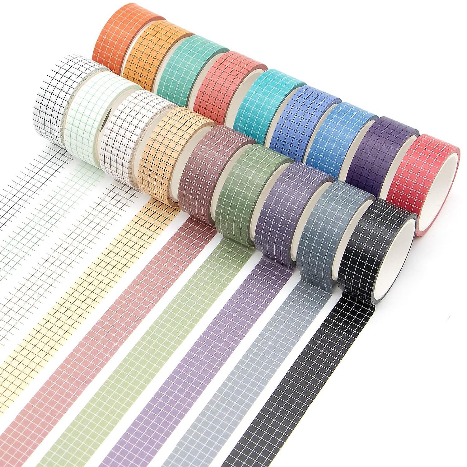 Colored Grid Washi Tape Set - 18 Rolls For Diy Decor