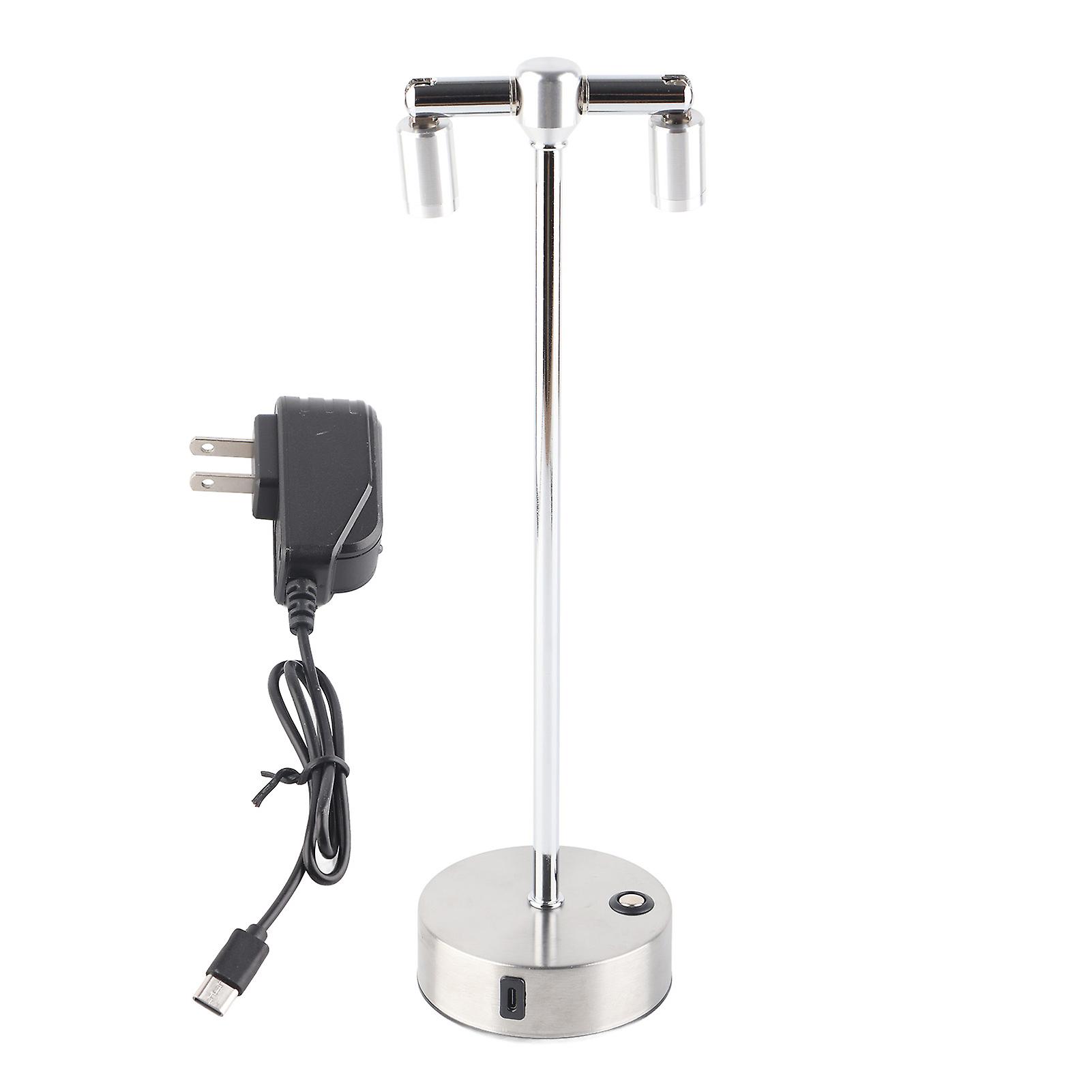 Bar Table Lamp Retro Bar Coffee LED Desktop Night Light Double Head High Pole Spotlight with Charger Silver