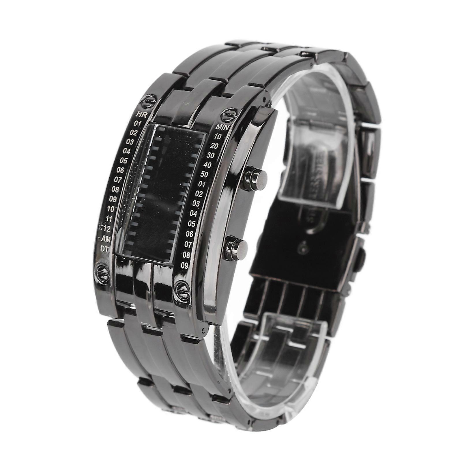 LED Watch Unique Binary Time Mode Display Convex Arc Structure Waterproof LED Wrist Watch Electronic Watch Black S